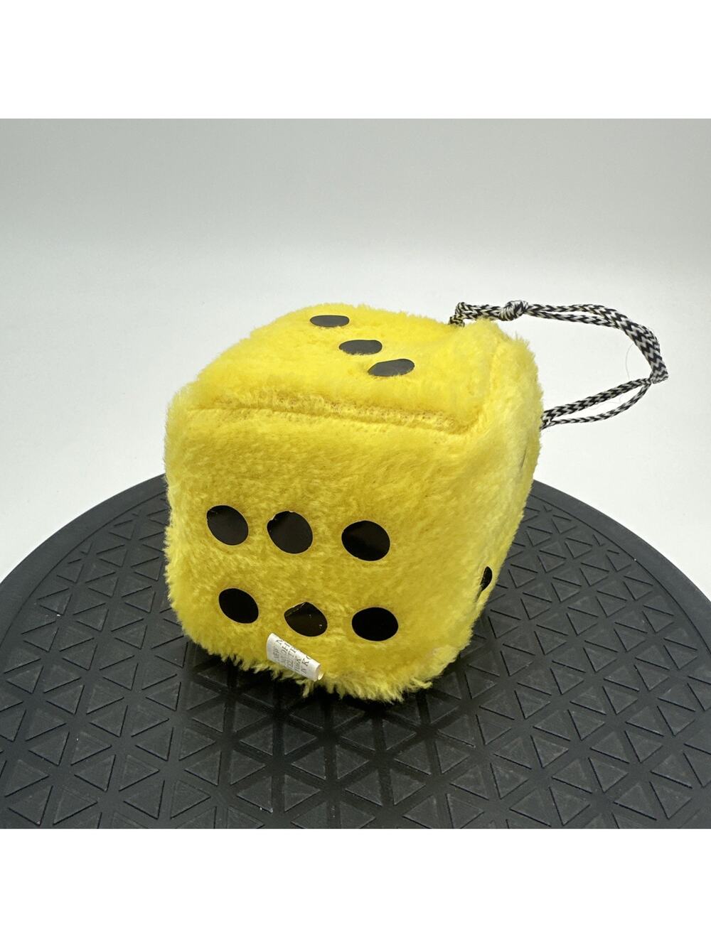 Vintage Single Fuzzy Rear View Mirror Hanging Yellow Dice